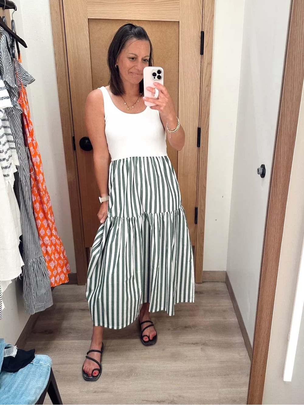 J.Crew Factory Striped Tiered Midi Dress Green White XL - Picture 2 of 16